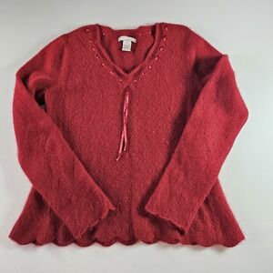 Lucy & Laurel Angora Womens XL Angora Blend Sweater Red Ribbon Scallop Romantic